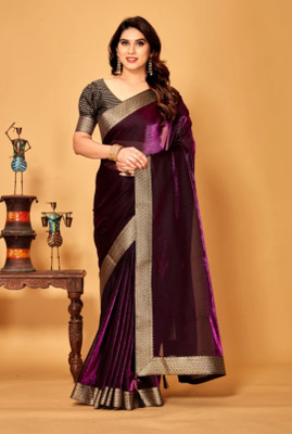 AKFABRICS Solid/Plain Bollywood Lycra Blend Saree(Purple)