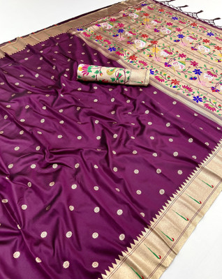 Keswi Fab Woven Banarasi Jacquard, Pure Silk Saree(Magenta)