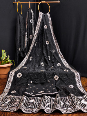K SALIYA ENTERPRISE Embroidered Bollywood Polyester Saree(Black)