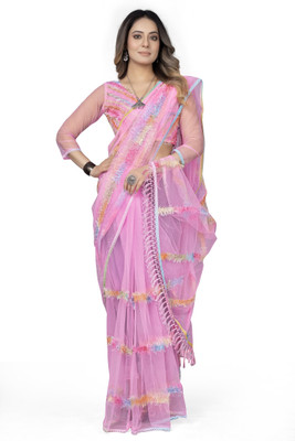 Julee Embroidered Bollywood Net Saree(Pink)