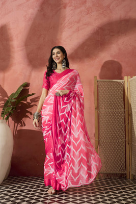 Sangria Printed Saree with Attached Blouse Georgette Saree(Pink)