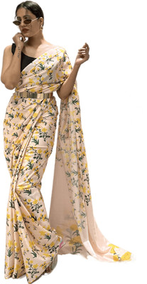 StyleDeal Printed Bollywood Polyester Saree(Cream)