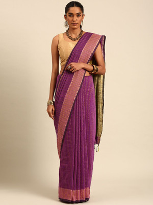 Taavi Woven Handloom Cotton Blend Saree(Purple)