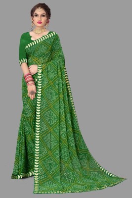 QUEDDY'S Printed Bandhani Georgette Saree(Green)