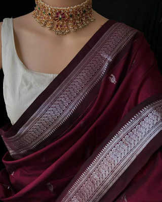 VRINDITA FASHION Solid/Plain Banarasi Art Silk Saree(Maroon)