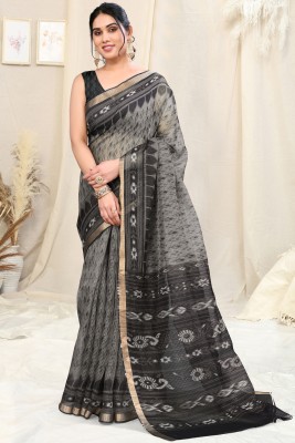 MIRCHI FASHION Printed Kota Doria Polyester Saree(Grey, Black)