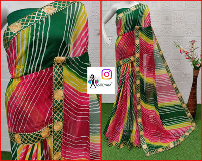 ASTEYAM Printed Leheria Georgette Saree(Multicolor)