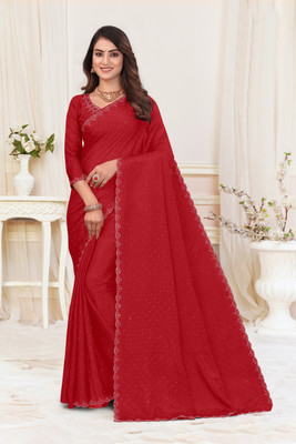 KAKADIYA CREATION Embellished Bollywood Chiffon Saree(Red)