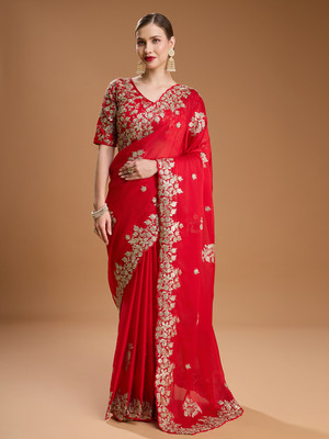 House of Pataudi Embroidered Daily Wear Art Silk Saree(Red)