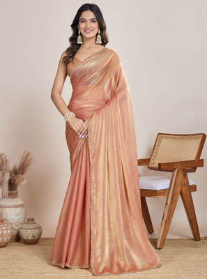 Croza Solid/Plain Chanderi Chiffon, Tussar Silk Saree(Multicolor)