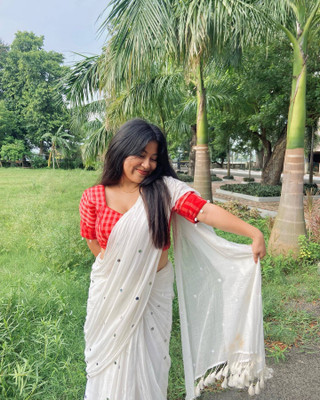 SARADA HANDLOOM Self Design Handloom Pure Cotton Saree(White)