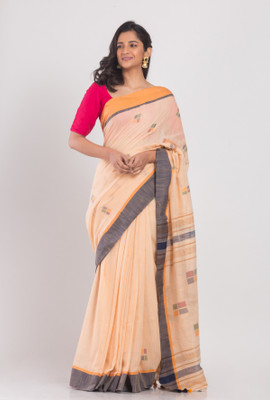 angoshobha Woven Handloom Pure Cotton Saree(Beige)