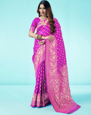 SIRIL Woven, Embellished Banarasi Silk Blend, Jacquard Saree(Gold, Purple)