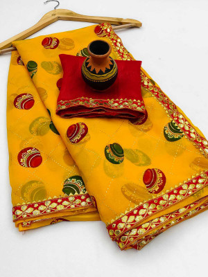 DAZLIO Printed Daily Wear Georgette Saree(Yellow)