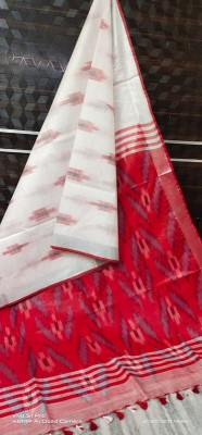 govind handloom Self Design Banarasi Pure Cotton Saree(White, Red)