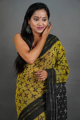DHRITIS Printed Handloom Pure Cotton Saree(Yellow)