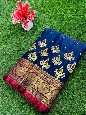 New Gift Collection Woven Banarasi Satin Saree(Dark Blue)