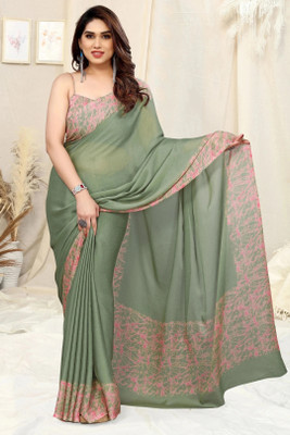 MIRCHI FASHION Solid/Plain, Embellished Daily Wear Chiffon, Georgette Saree(Light Green, Pink)