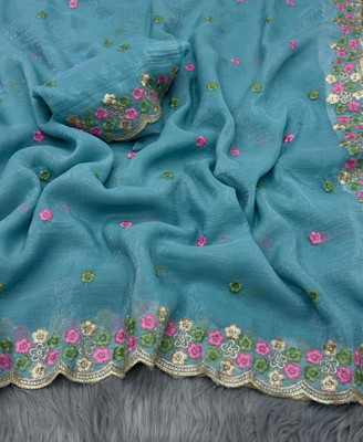 KrishakMa Embroidered Daily Wear Cotton Silk Saree(Light Blue)