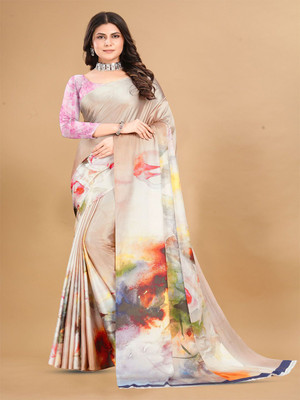 ANOUK Dyed Saree with Attached Blouse Satin Saree(Brown)