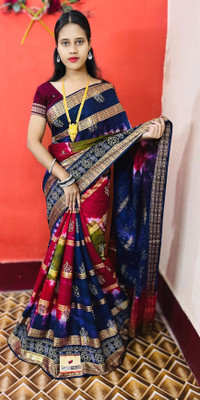 ARTFULTHREADS Printed, Graphic Print Sambalpuri Pure Cotton Saree(Multicolor)