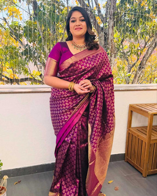 VASTUKALA Woven Kanjivaram Pure Silk, Art Silk Saree(Purple)