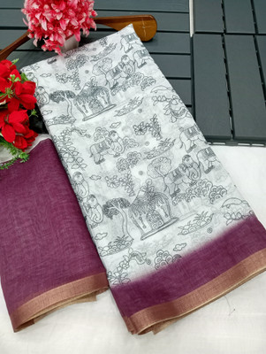 AARAANA Woven Kanjivaram Linen Saree(White)