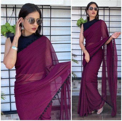 Sidhidata Solid/Plain Daily Wear Georgette Saree(Magenta)