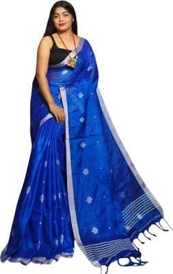 kalpana handloom Solid/Plain Tant Tissue Saree(Blue)