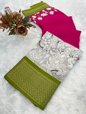 KV Fashion Digital Print Daily Wear Art Silk Saree(Pink)