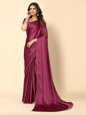 Mangukiya creation Solid/Plain, Self Design Bollywood Satin, Silk Blend Saree(Maroon)