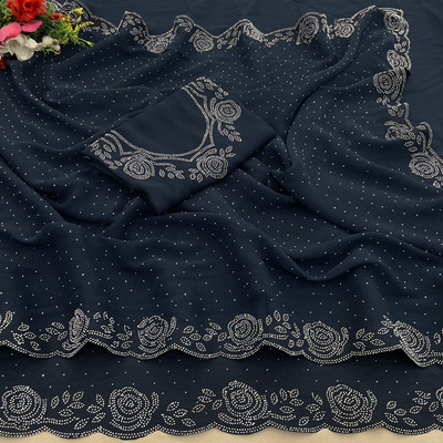 ZOYAL ENTERPRISE Embellished Bollywood Organza Saree(Dark Blue)