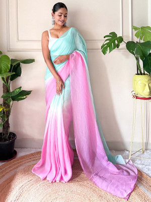 Divastri Solid/Plain Bollywood Chiffon Saree(Light Blue)