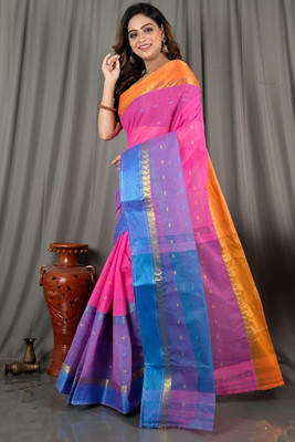 CommonHouseee Self Design Tant Pure Cotton Saree(Multicolor)
