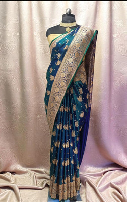 Subha collection Woven Banarasi Handloom Pure Silk Saree(Blue)