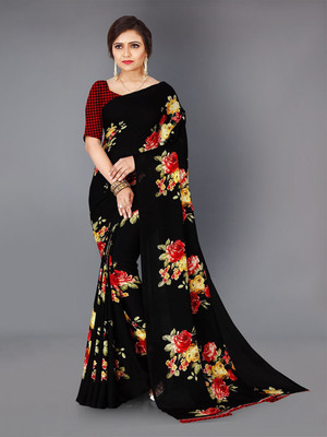 Moda Rapido Printed Daily Wear Georgette Saree(Black)
