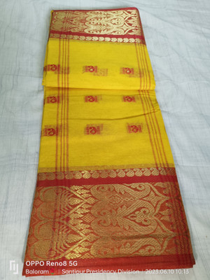 Balorampal Self Design Tant Pure Cotton Saree(Yellow)