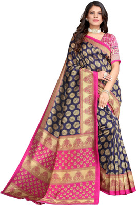 Moda Rapido Printed Banarasi Cotton Blend Saree(Dark Blue)