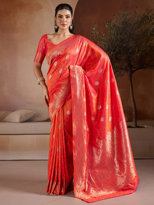 Sareemall Printed Banarasi Silk Blend Saree(Red)