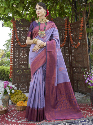 ANOUK Woven Kanjivaram Art Silk Saree(Purple)