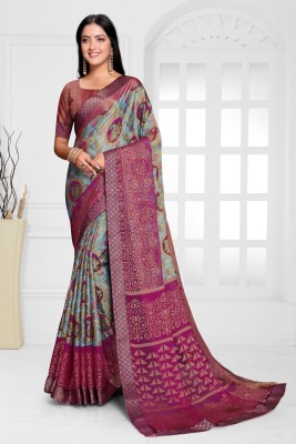 PinkEVE Sarees Printed Daily Wear Chiffon, Brasso Saree(Light Blue, Purple)