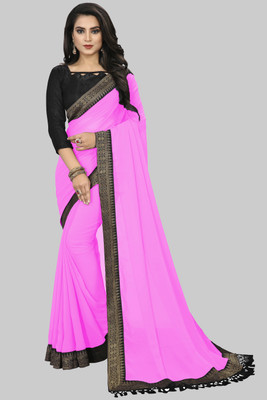 Aai shree khodiyar Solid/Plain, Woven Daily Wear Georgette Saree(Pink)