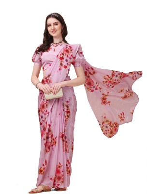 Sidhidata Floral Print, Digital Print, Printed Bollywood Chiffon, Georgette Saree(Pink)