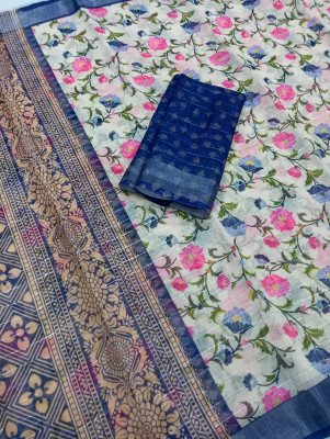 AARAANA Self Design, Floral Print Kanjivaram Pure Cotton, Cotton Linen Saree(Multicolor)