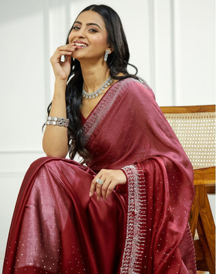 Satrani Embellished, Ombre, Dyed Bollywood Satin Saree(Maroon)