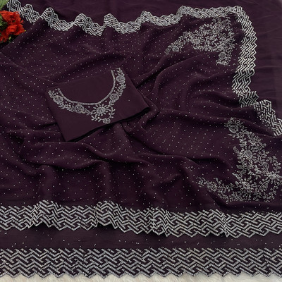 Jennyfab Embellished, Geometric Print Bollywood Organza Saree(Light Blue)