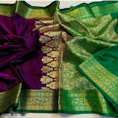 rgsaree Woven Banarasi Satin Saree(Dark Green)