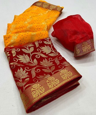 KAVYANSH CREATION Woven Bollywood Chiffon Saree(Yellow, Maroon)