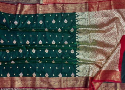 Banaras silk palace Embroidered, Woven Banarasi Silk Blend Saree(Green)