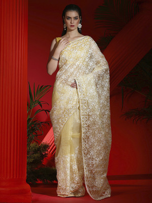 Divastri Embellished Bollywood Georgette Saree(Yellow)